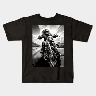 Motorcycle Ride: Two Wheel Freedom "I’m Not Always Grumpy Sometimes I’m on My Motorcycle" on a Dark Background Kids T-Shirt